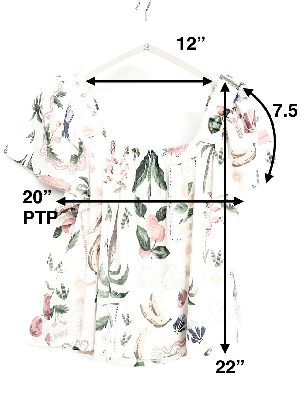 Summer top - lemon, banana, orange, seashell print - Picture 4 of 7